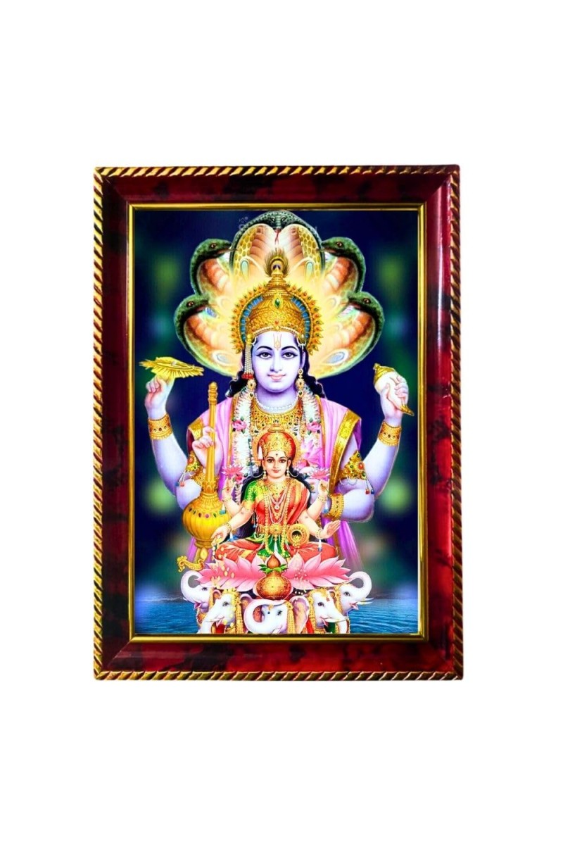 Lakshmi Narayana Photo Frame For Wall & Table | 7x9 Inch Golden Cherry Finish | Decorative Lakshmi Narayana Photo Frame For Home, Office & Pooja Room (F11809)