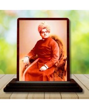 Car Desk/Table Top Swami Vivekananda Wooden Photo Stand 3x4 Inches, Compact & Stylish Spiritual Display For Car, Home & Office (Pack Of 1) (F14634)