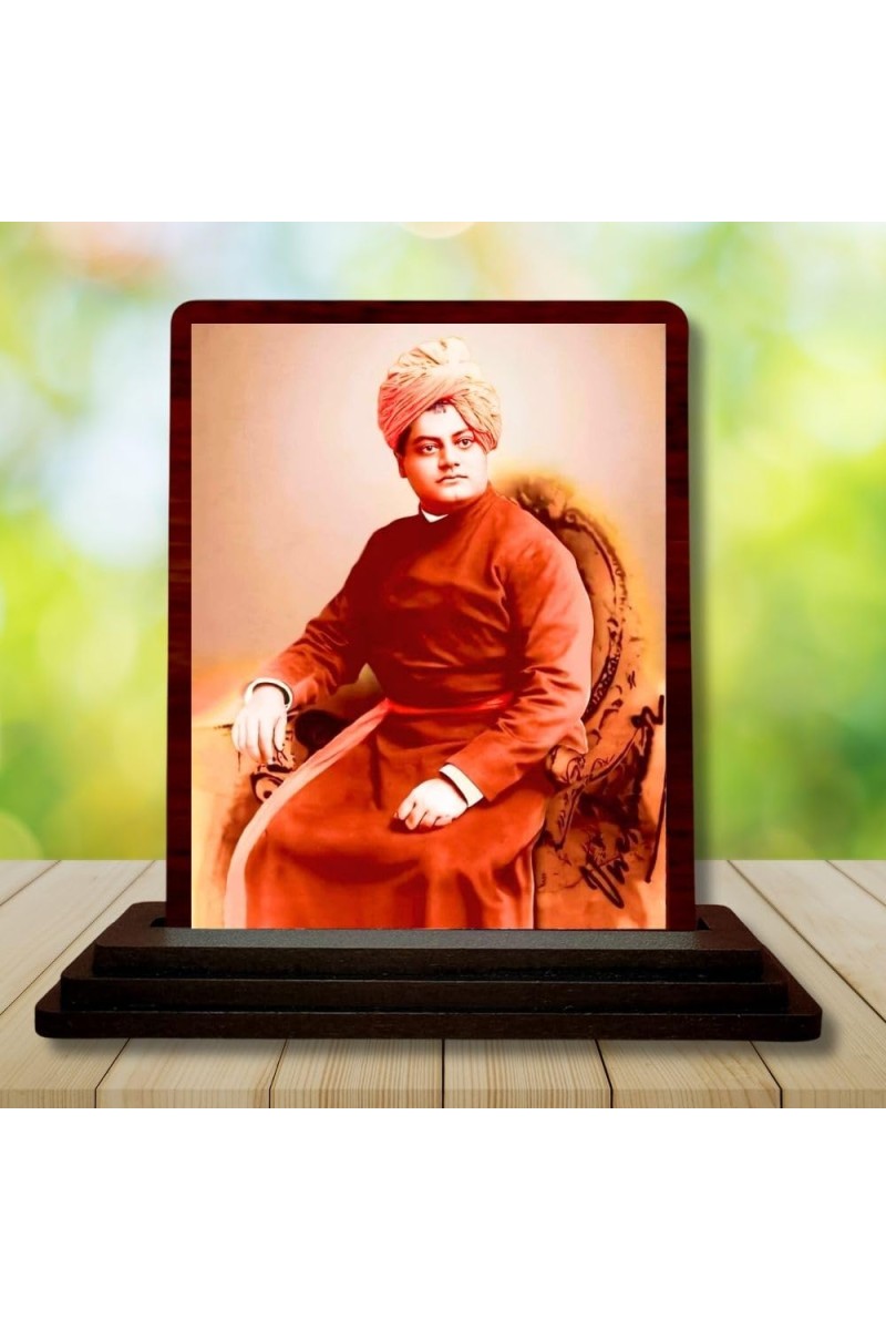 Car Desk/Table Top Swami Vivekananda Wooden Photo Stand 3x4 Inches, Compact & Stylish Spiritual Display For Car, Home & Office (Pack Of 1) (F14634)
