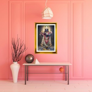 Divine Krishna Golden Photo Frame - 10x14 Inches | Elegant Wooden Frame For Home, Office & Temple Decoration | Spiritual Wall & Table Decor and Gift Item