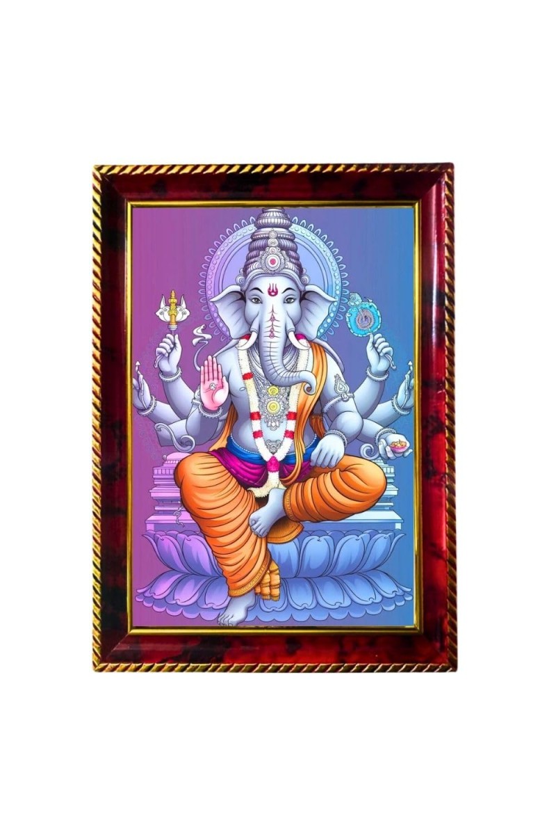 Lord Ganesha Photo Frame For Wall & Table | 7x9 Inch Golden Cherry Finish | Decorative Lord Ganesha Photo Frame For Home, Office & Pooja Room (F11725)