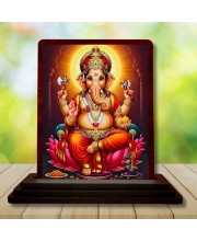 Car Desk/Table Top Lord Ganesha Wooden Photo Stand 3x4 Inches, Compact & Stylish Spiritual Display For Car, Home & Office (Pack Of 1) (F14156)