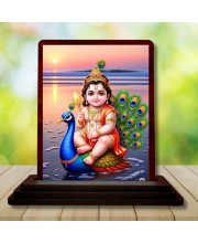 Car Desk/Table Top Lord Murugan Wooden Photo Stand 3x4 Inches, Compact & Stylish Spiritual Display For Car, Home & Office (Pack Of 1) (F14525)