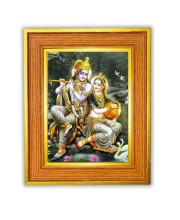 Divine Radha Krishna Photo Frame 10x14 Inches-Brown Wooden Frame For Home, Office & Temple Decoration And Gifting (F6460)
