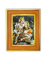 Divine Radha Krishna Photo Frame 18x22 Inches-Brown Wooden Frame For Home, Office & Temple Decoration And Gifting (F6460)