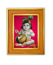 Bal Krishna Photo Frame 10x14 Inches-Brown Wooden Frame For Home, Office & Temple Decoration And Gifting (F6434)