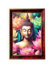 Calmness Buddha Photo Frame For Wall & Table | 7x9 Inch Golden Cherry Finish | Decorative Calmness Buddha Photo Frame For Home, Office & Pooja Room (F11407)