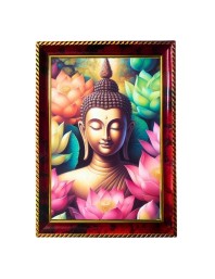 Calmness Buddha Photo Frame For Wall & Table | 7x9 Inch Golden Cherry Finish | Decorative Calmness Buddha Photo Frame For Home, Office & Pooja Room (F11407)