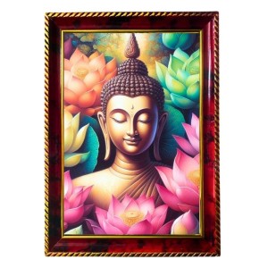 Calmness Buddha Photo Frame For Wall & Table | 7x9 Inch Golden Cherry Finish | Decorative Calmness Buddha Photo Frame For Home, Office & Pooja Room (F11407)