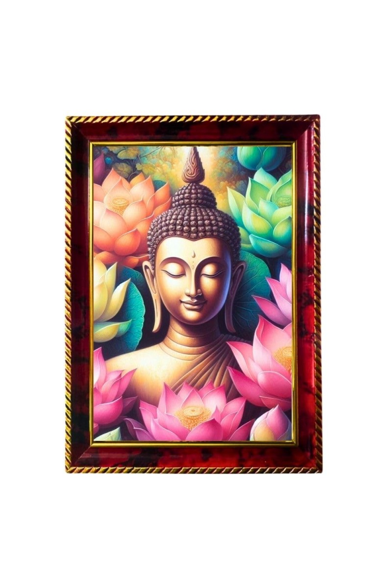 Calmness Buddha Photo Frame For Wall & Table | 7x9 Inch Golden Cherry Finish | Decorative Calmness Buddha Photo Frame For Home, Office & Pooja Room (F11407)