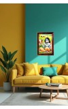Lord Krishna Palying Flute Photo Frame For Wall & Table | 7x9 Inch Golden Cherry Finish | Decorative Lord Krishna Palying Flute Photo Frame For Home, Office & Pooja Room (F11909)