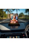 Car Desk/Table Top Lord Krishna Wooden Photo Stand 3x4 Inches, Compact & Stylish Spiritual Display For Car, Home & Office (Pack Of 1) (F14458)