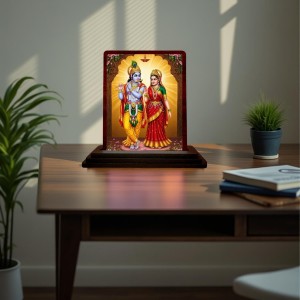 Car Desk/Table Top Lord Radha Krishna Wooden Photo Stand 3x4 Inches, Compact & Stylish Spiritual Display For Car, Home & Office (Pack Of 1) (F15110) Car Desk/Table Top Lord Radha Krishna Wooden Photo Stand 3x4 Inches, Compact & Stylish Spiritual Display For Car, Home & Office (Pack Of 1) (F15110)