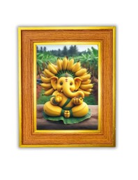 Ganpatii Bappa Photo Frame 14x18 Inches-Brown Wooden Frame For Home, Office & Temple Decoration And Gifting (F6478)