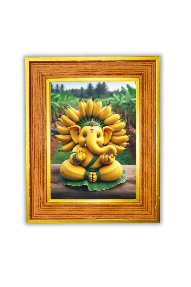 Ganpatii Bappa Photo Frame 10x14 Inches-Brown Wooden Frame For Home, Office & Temple Decoration And Gifting (F6478)