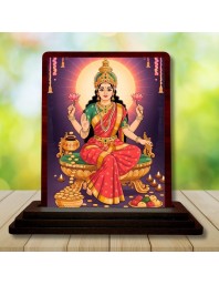Car Desk/Table Top Goddess Lakshmi Wooden Photo Stand 3x4 Inches, Compact & Stylish Spiritual Display For Car, Home & Office (Pack Of 1) (F14277)