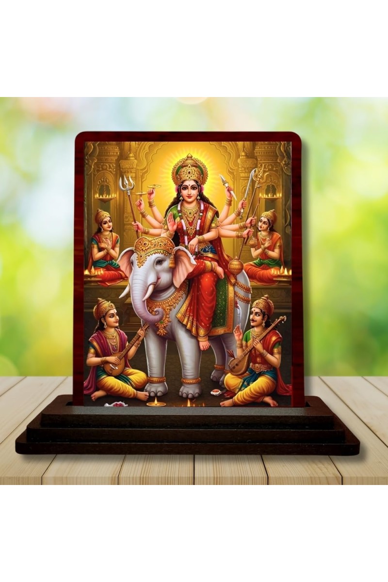 Car Desk/Table Top Durga Wooden Photo Stand â€“ 3x4 Inches, Compact & Stylish Spiritual Display For Car, Home & Office (Pack Of 1) (F15088)