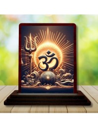 Car Desk/Table Top Om Symbol Wooden Photo Stand 3x4 Inches, Compact & Stylish Spiritual Display For Car, Home & Office (Pack Of 1) (F14449)