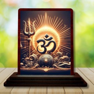 Car Desk/Table Top Om Symbol Wooden Photo Stand 3x4 Inches, Compact & Stylish Spiritual Display For Car, Home & Office (Pack Of 1) (F14449)
