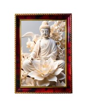 Serene Buddha Photo Frame For Wall & Table | 7x9 Inch Golden Cherry Finish | Decorative Serene Buddha Photo Frame For Home, Office & Pooja Room (F11849)
