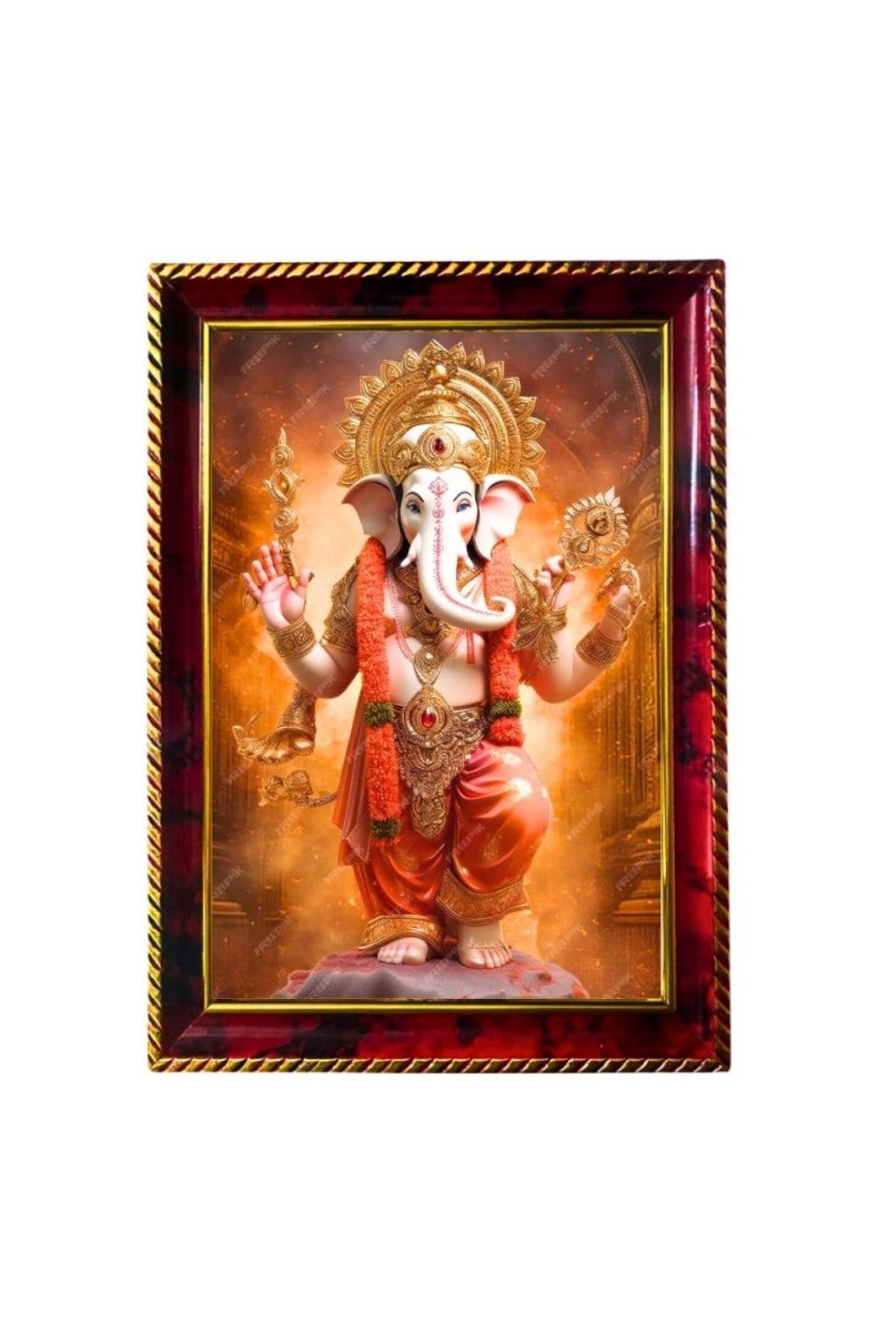 Lord Ganesha Photo Frame For Wall & Table | 7x9 Inch Golden Cherry Finish | Decorative Lord Ganesha Photo Frame For Home, Office & Pooja Room (F11580)