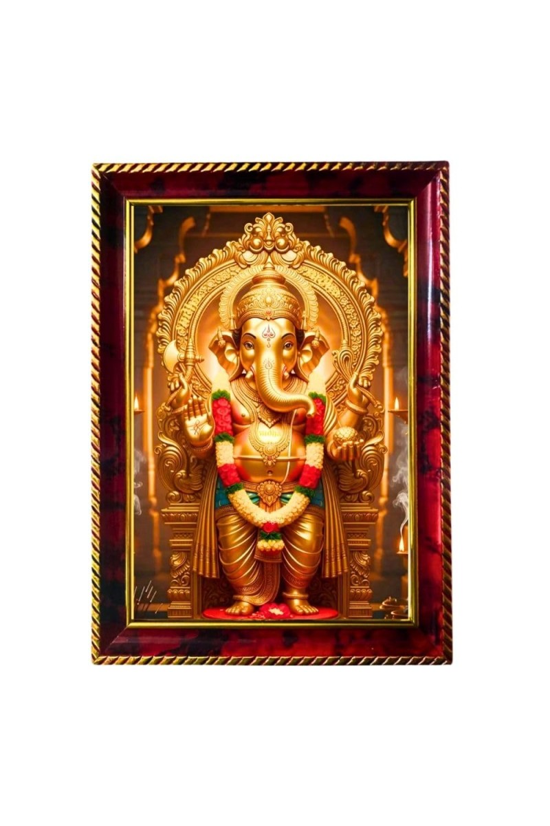 Lord Ganesha Photo Frame For Wall & Table | 7x9 Inch Golden Cherry Finish | Decorative Lord Ganesha Photo Frame For Home, Office & Pooja Room (F11924)