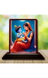 Car Desk/Table Top Yashodha With Krishna Wooden Photo Stand 3x4 Inches, Compact & Stylish Spiritual Display For Car, Home & Office (Pack Of 1) (F14521)