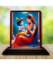 Car Desk/Table Top Yashodha With Krishna Wooden Photo Stand 3x4 Inches, Compact & Stylish Spiritual Display For Car, Home & Office (Pack Of 1) (F14521)
