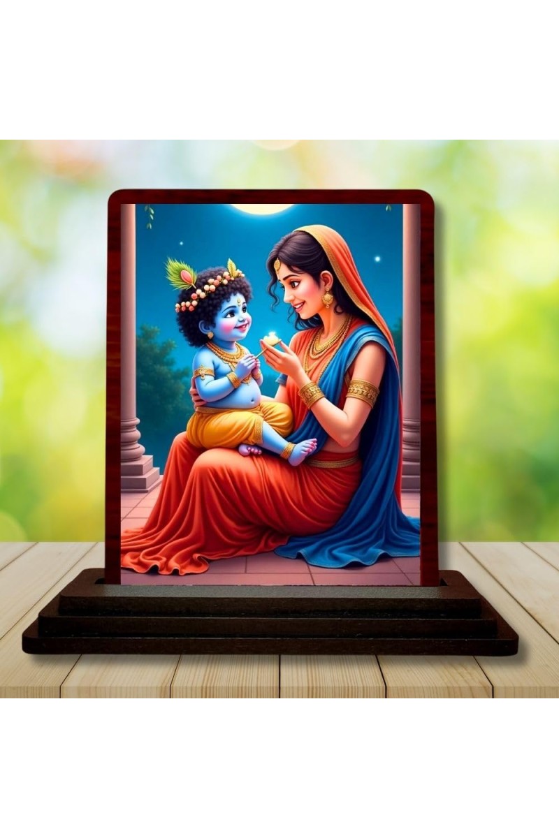Car Desk/Table Top Yashodha With Krishna Wooden Photo Stand 3x4 Inches, Compact & Stylish Spiritual Display For Car, Home & Office (Pack Of 1) (F14521)