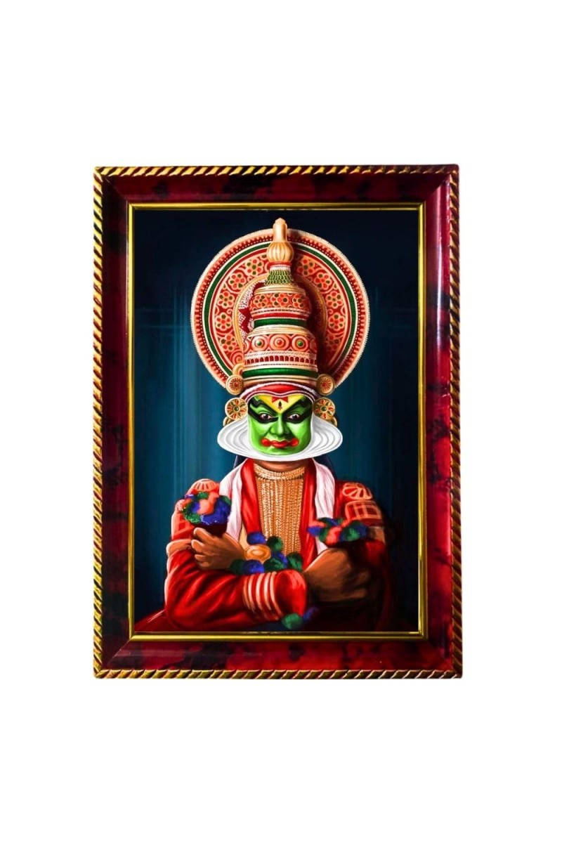 Kathakali Photo Frame For Wall & Table | 7x9 Inch Golden Cherry Finish | Decorative Kathakali Photo Frame For Home, Office & Pooja Room (F11351)