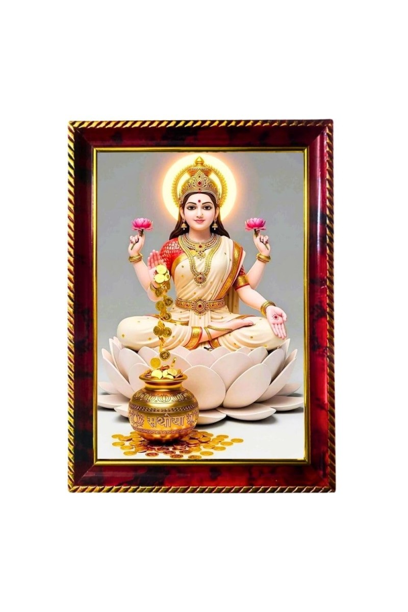 Goddess Laxmi Photo Frame For Wall & Table | 7x9 Inch Golden Cherry Finish | Decorative Goddess Laxmi Photo Frame For Home, Office & Pooja Room (F11658)