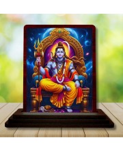 Car Desk/Table Top Lord Shiva Wooden Photo Stand â€“ 3x4 Inches, Compact & Stylish Spiritual Display For Car, Home & Office (Pack Of 1) (F15102)