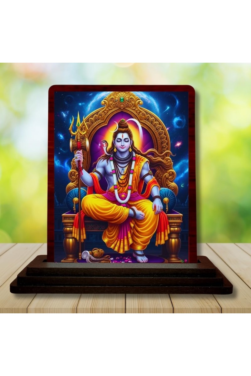 Car Desk/Table Top Lord Shiva Wooden Photo Stand â€“ 3x4 Inches, Compact & Stylish Spiritual Display For Car, Home & Office (Pack Of 1) (F15102)