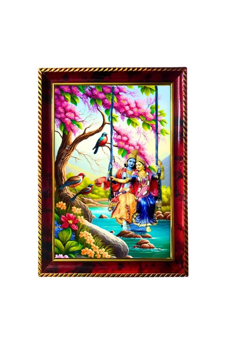 Radha Krishna Photo Frame For Wall & Table | 7x9 Inch Golden Cherry Finish | Decorative Radha Krishna Photo Frame For Home, Office & Pooja Room (F11862)