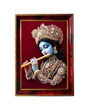 Beautiful Shri Krishna Photo Frame For Wall & Table | 7x9 Inch Golden Cherry Finish | Decorative Beautiful Shri Krishna Photo Frame For Home, Office & Pooja Room (F11619)