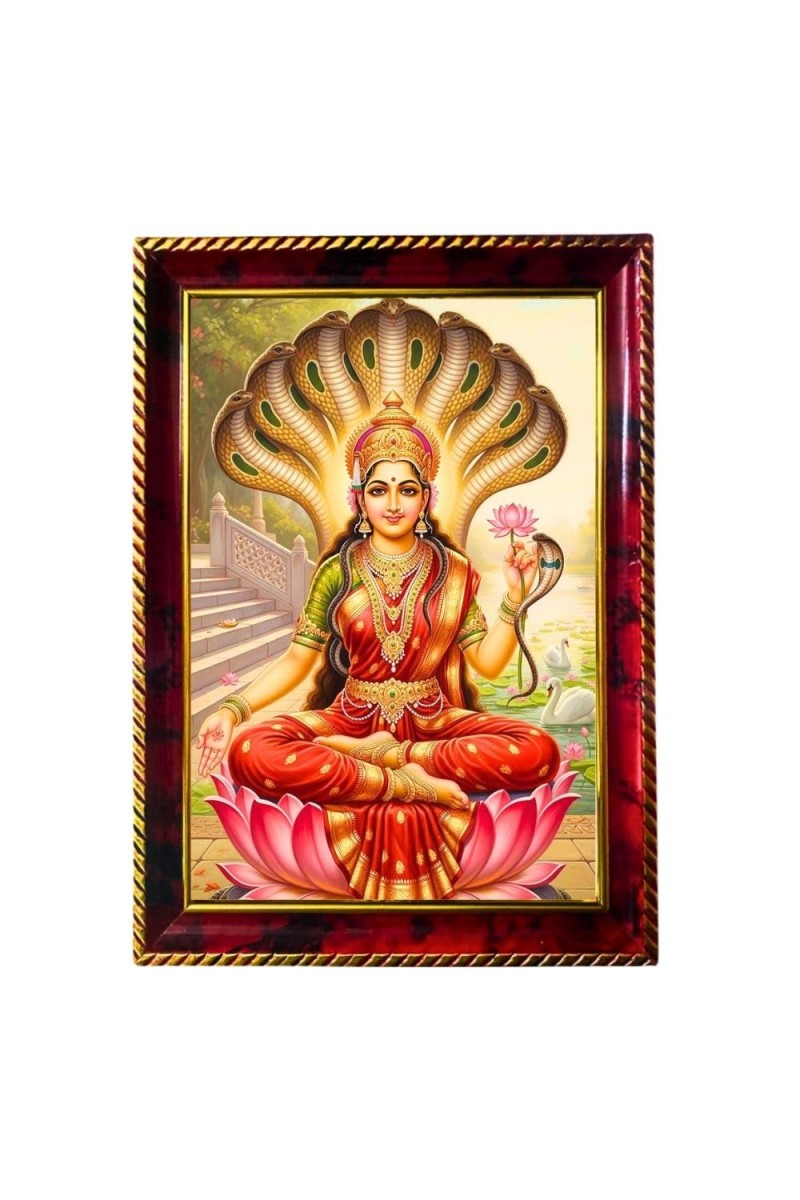 Devi Laxmi Photo Frame For Wall & Table | 7x9 Inch Golden Cherry Finish | Decorative Devi Laxmi Photo Frame For Home, Office & Pooja Room (F11704)