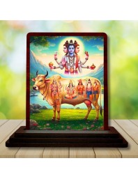 Car Desk/Table Top Lord Dattatreya Wooden Photo Stand 3x4 Inches, Compact & Stylish Spiritual Display For Car, Home & Office (Pack Of 1) (F14639)