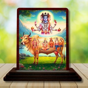 Car Desk/Table Top Lord Dattatreya Wooden Photo Stand 3x4 Inches, Compact & Stylish Spiritual Display For Car, Home & Office (Pack Of 1) (F14639)