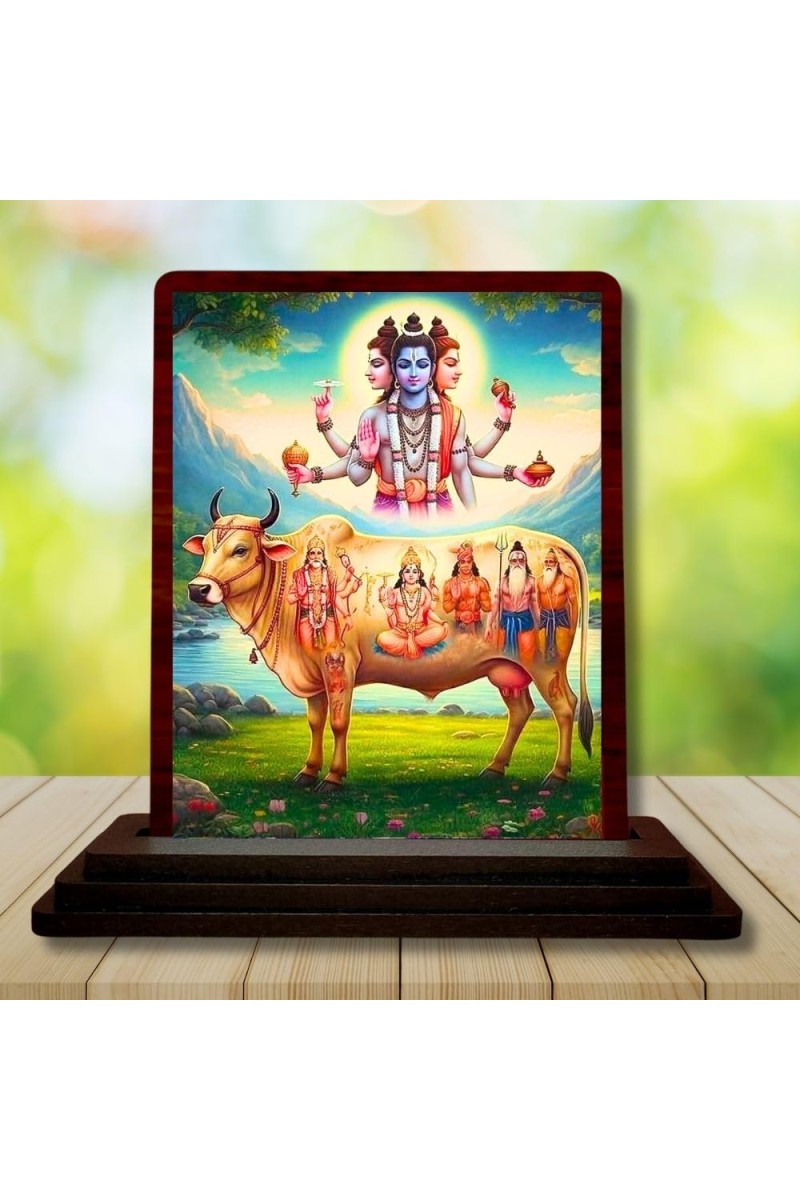 Car Desk/Table Top Lord Dattatreya Wooden Photo Stand 3x4 Inches, Compact & Stylish Spiritual Display For Car, Home & Office (Pack Of 1) (F14639)