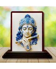 Car Desk/Table Top Lord Krishna Wooden Photo Stand 3x4 Inches, Compact & Stylish Spiritual Display For Car, Home & Office (Pack Of 1) (F15181)