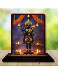 Car Desk/Table Top Lord Hanuman Wooden Photo Stand 3x4 Inches, Compact & Stylish Spiritual Display For Car, Home & Office (Pack Of 1) (F15057)