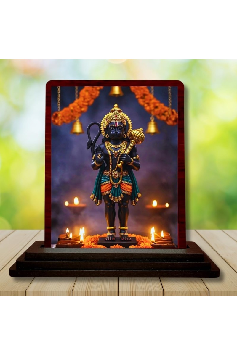 Car Desk/Table Top Lord Hanuman Wooden Photo Stand â€“ 3x4 Inches, Compact & Stylish Spiritual Display For Car, Home & Office (Pack Of 1) (F15057)