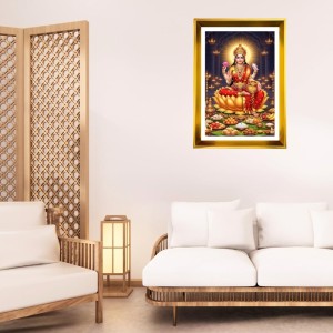 Mata Lakhsmi Golden Photo Frame - 16x20 Inches | Elegant Wooden Frame For Home, Office & Temple Decoration | Spiritual Wall & Table Decor And Gift Item (F9453)