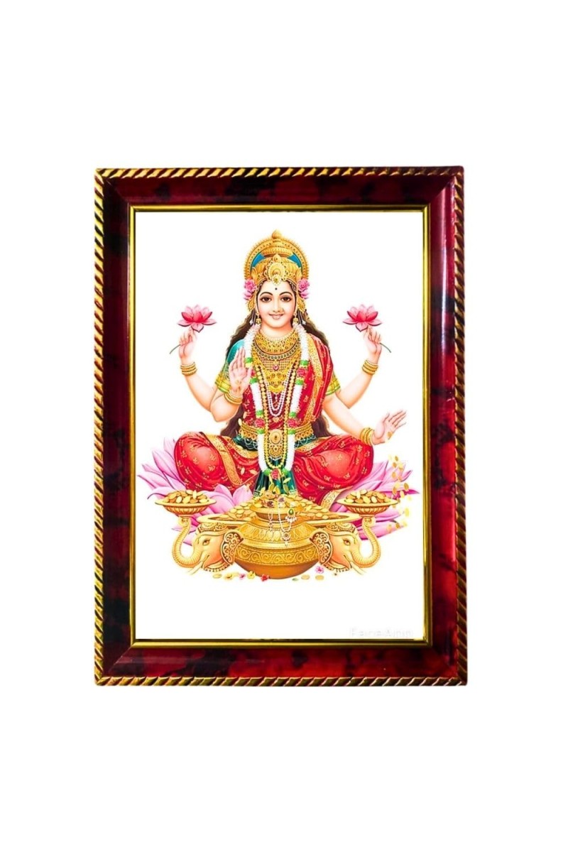 Goddess Lakshmi Photo Frame For Wall & Table | 7x9 Inch Golden Cherry Finish | Decorative Goddess Lakshmi Photo Frame For Home, Office & Pooja Room (F11561)