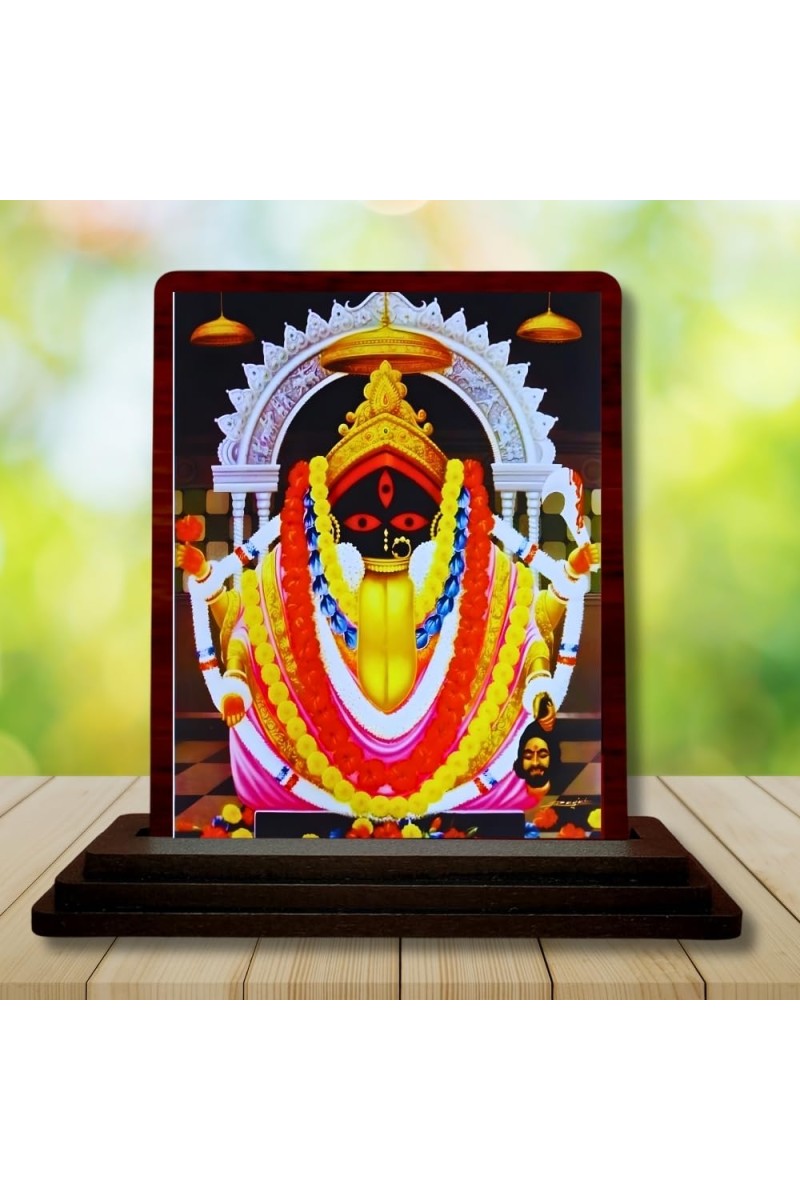 Car Desk/Table Top Maa Kali Wooden Photo Stand â€“ 3x4 Inches, Compact & Stylish Spiritual Display For Car, Home & Office (Pack Of 1) (F15096)