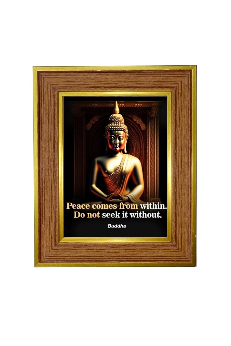 Lord Buddha Photo Frame 10x14 Inches-Brown Wooden Frame For Home, Office & Temple Decoration And Gifting (F6296)