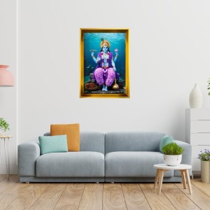Lord Vishnu Golden Photo Frame - 10x14 Inches | Elegant Wooden Frame For Home, Office & Temple Decoration | Spiritual Wall & Table Decor And Gift Item (F9781)