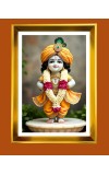 Cute Baby Krishna Golden Photo Frame - 12x16 Inches | Elegant Wooden Frame For Home, Office & Temple Decoration | Spiritual Wall & Table Decor And Gift Item (F9810)