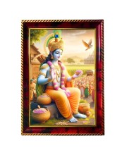 Lord Sri Krishna Photo Frame For Wall & Table | 7x9 Inch Golden Cherry Finish | Decorative Lord Sri Krishna Photo Frame For Home, Office & Pooja Room (F11485)