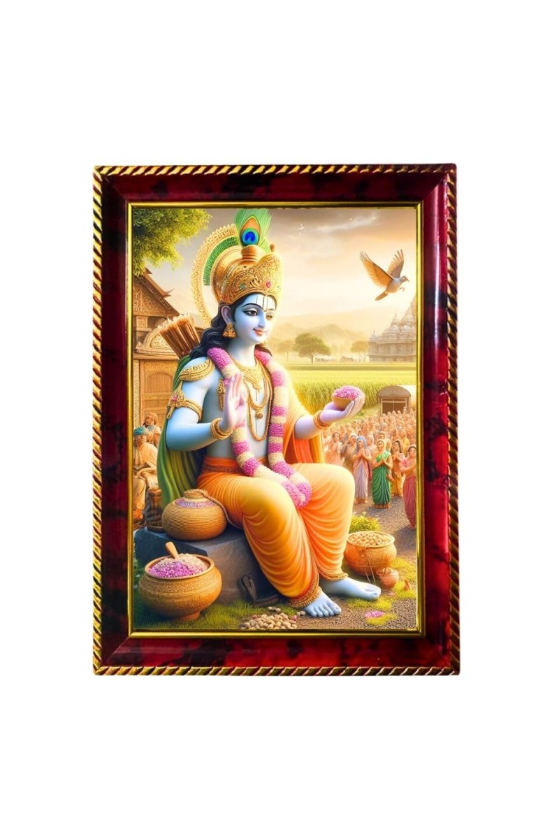 Lord Sri Krishna Photo Frame For Wall & Table | 7x9 Inch Golden Cherry Finish | Decorative Lord Sri Krishna Photo Frame For Home, Office & Pooja Room (F11485)